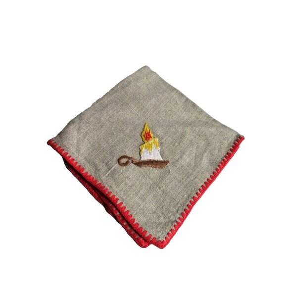 *Vintage Tan Khaki Muslin Holiday Napkins - 7 Asst Christmas Embroidered - Picture 5 of 12